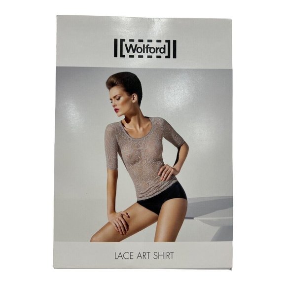 $295 Wolford Black Lace Art Textured Sheer T-Shirt size Large - Picture 1 of 6